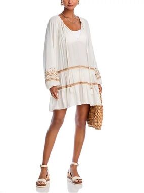 Ramy Brook Nash Cover Up Mini Dress in Cream and Tan